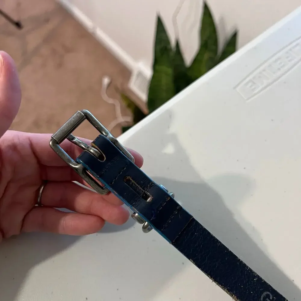 GAP Blue Genuine Leather Silver Utility Buckle Belt Size Medium